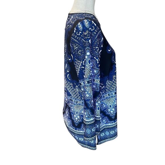 3/4” Sleeve Crew Neck Top Pattern  Blues/White  Size Small - Picture 3 of 13